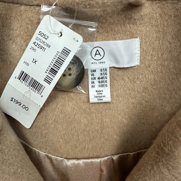 Addition Elle Double Breasted Coat Camel Size 1 X Wool Blend Trench Jacket NWT - Picture 3 of 5